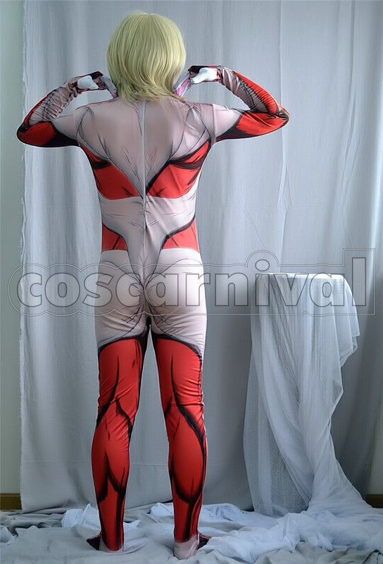 Female Titan ani Titan Form Lycra Spandex Full-Body cosplay costume from Attack on Titan, back view