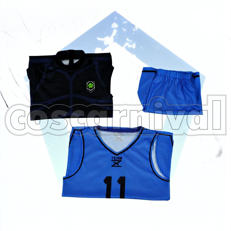 Practice Uniform Customizable Number & Name Cosplay cosplay costume from Blue Lock, set view