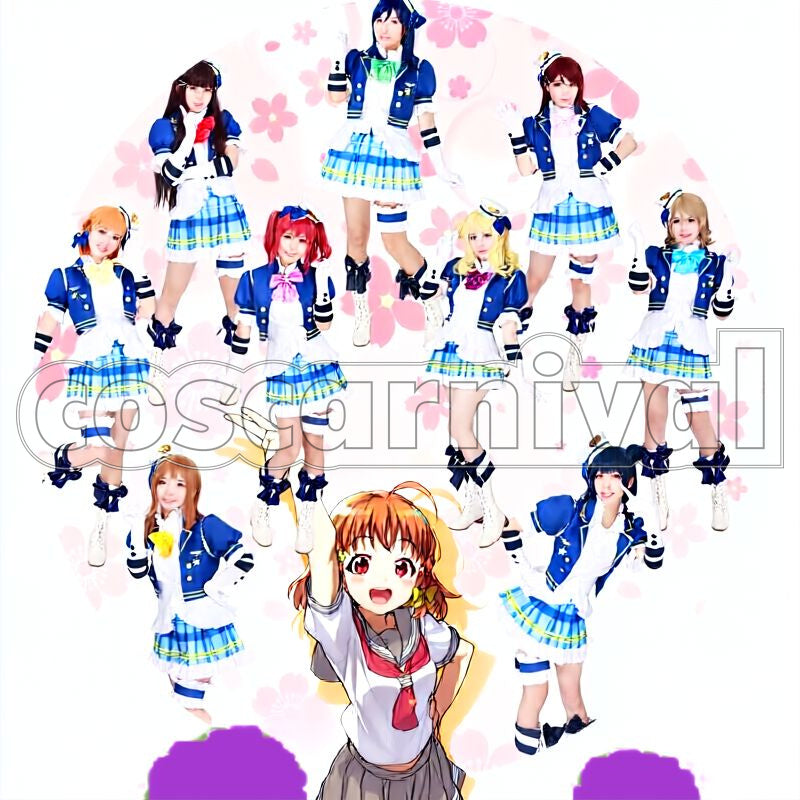 Sunshine!! Aqours Chika Takami, Riko Sakurauchi, Kanan Matsuura, Dia Kurosawa, You Watanabe, Yoshiko Tsushima, Hanamaru Kunikida, Mari Ohara etc. School idol Festival Summer All Members with Ribbon Tie Cosplay cosplay costume from Love Live!, detail-1
