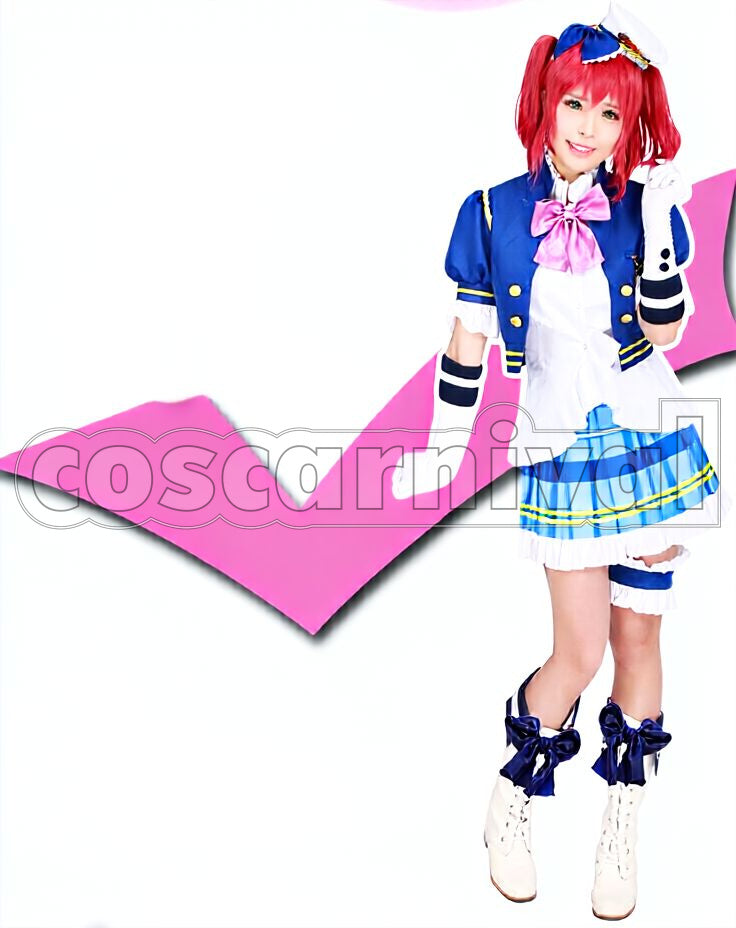 Sunshine!! Aqours Chika Takami, Riko Sakurauchi, Kanan Matsuura, Dia Kurosawa, You Watanabe, Yoshiko Tsushima, Hanamaru Kunikida, Mari Ohara etc. School idol Festival Summer All Members with Ribbon Tie Cosplay cosplay costume from Love Live!, front view 7