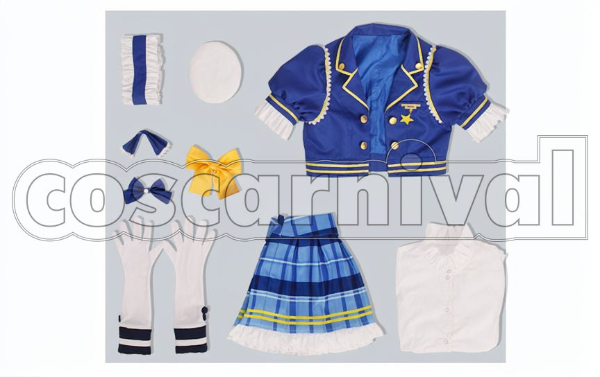 Sunshine!! Aqours Chika Takami, Riko Sakurauchi, Kanan Matsuura, Dia Kurosawa, You Watanabe, Yoshiko Tsushima, Hanamaru Kunikida, Mari Ohara etc. School idol Festival Summer All Members with Ribbon Tie Cosplay cosplay costume from Love Live!, set view