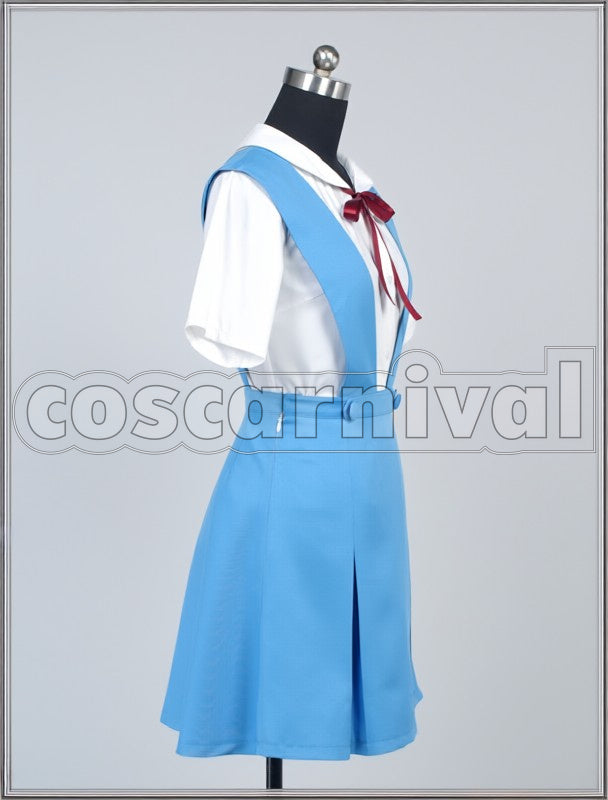 Rei Ayanami cosplay costume from Neon Genesis Evangelion, side view