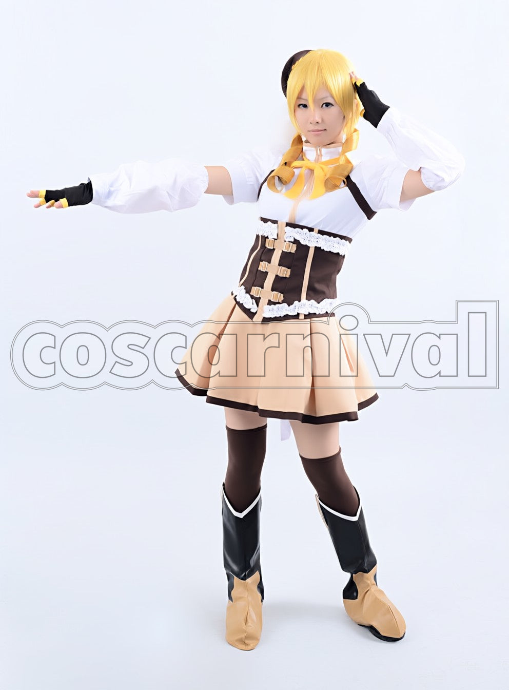 Mami Tomoe cosplay costume from Puella Magi Madoka Magica, front view