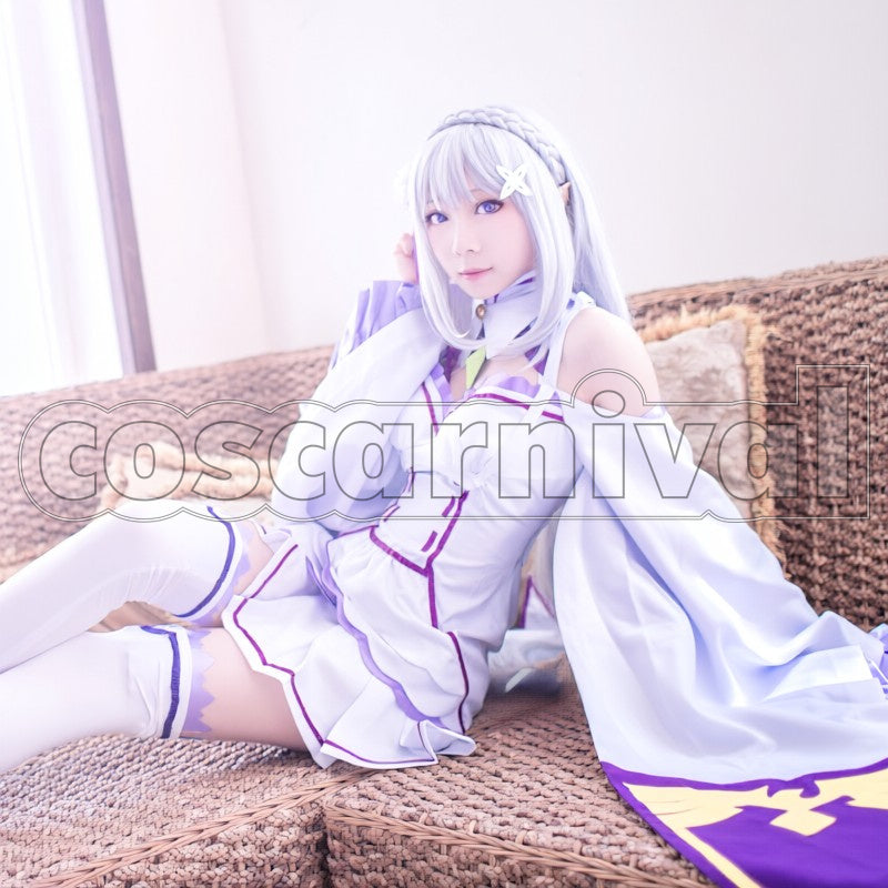 in Another World- Emilia cosplay costume from Re:Zero -Starting Life, front view 3