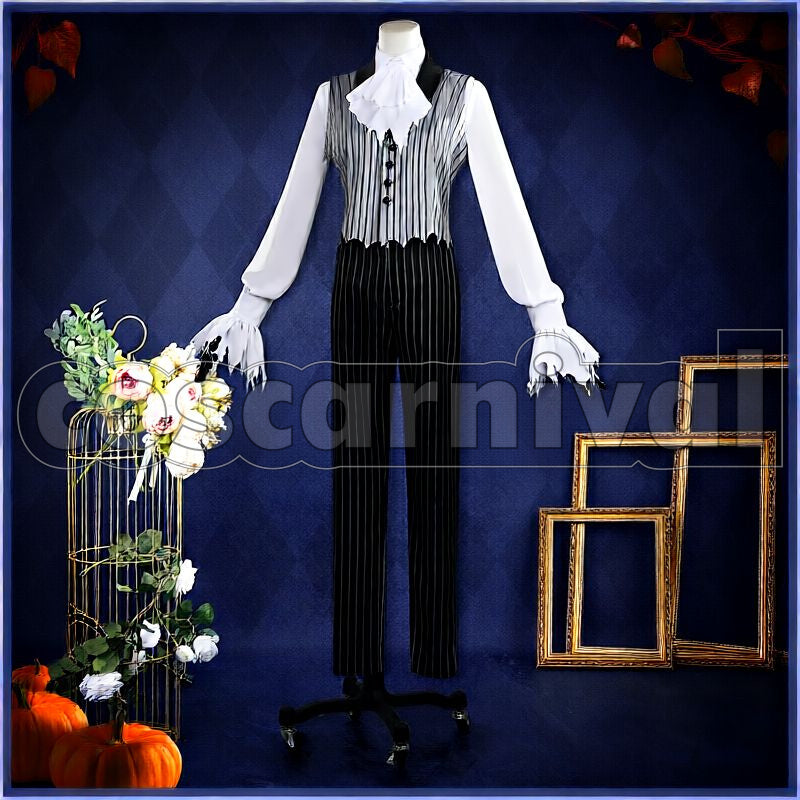 J. Graves Lost in the Book with Tim Burton's The Nightmare Before Christmas Halloween Cosplay cosplay costume from Disney Twisted-Wonderland Skully, front view 4