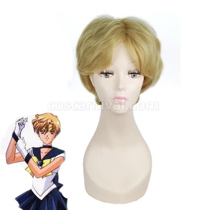 25cm short golden sailor moon tenoh haruka wig anime cosplays