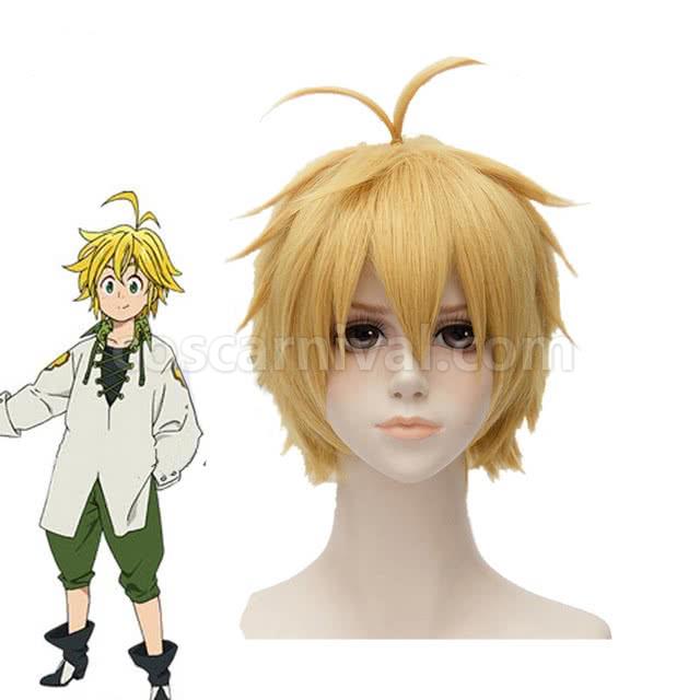 35cmthe seven deadly sins meliodas blond short synthetic wigs anime cosplay