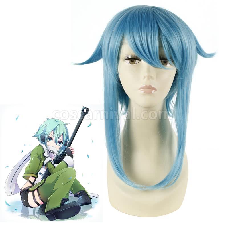 48cm medium sword art online asada shino blue wig cosplay costumes