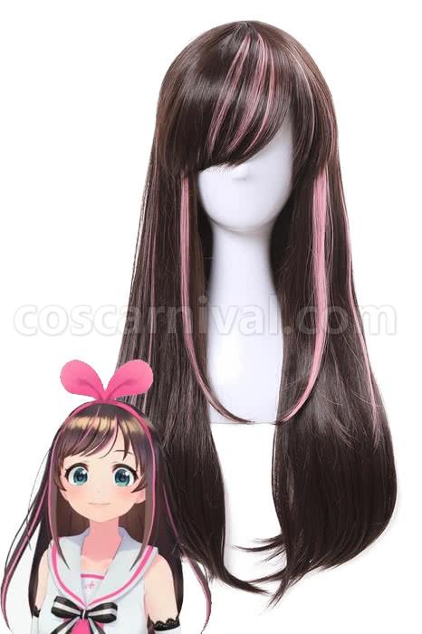 65cm long kizuna ai wigs black and pink woman wigs costumes