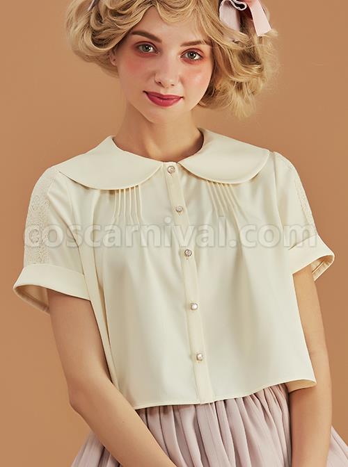 Antique Chair Series Apricot Doll Collar Short Sleeve Classic Lolita Shirt
