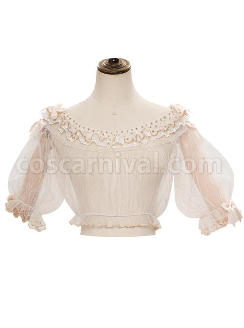 Apricot Chiffon Lace Ruffle Collar Classic Lolita Short Sleeve Shirt coscarnival