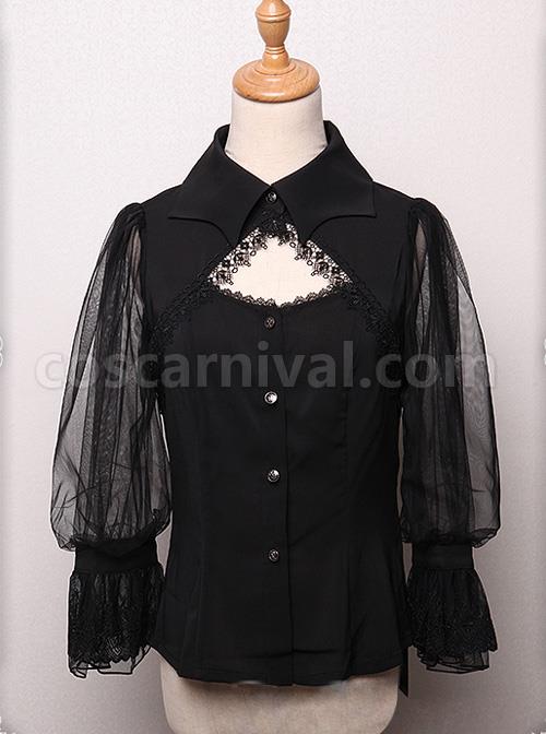 Bat Collar Black Long Sleeve Gothic Lolita Shirt coscarnival