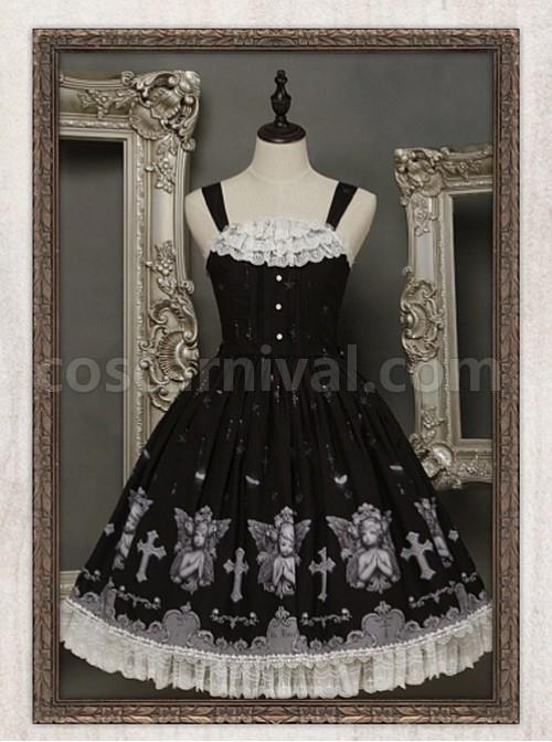 Black Angel Fold Vest dress Lace At The Bottom