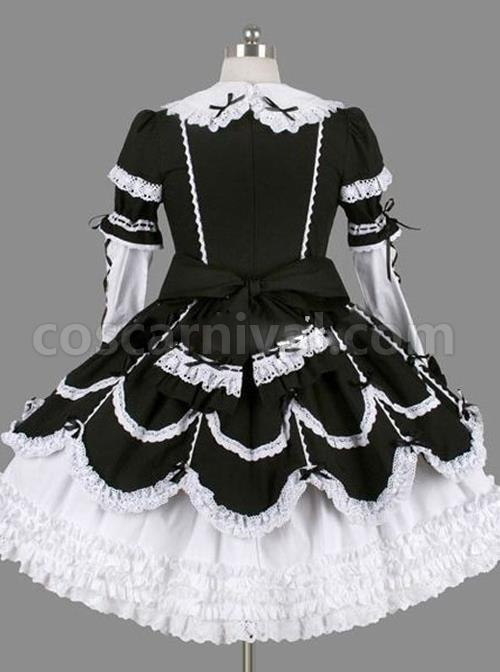 Black Bowknot Ruffles Gothic Lolita Long Sleeves Dress coscarnival