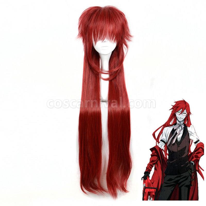 Black Butler Grell Sutcliff Long Dark Red Cosplay Wigs coscarnival011115748