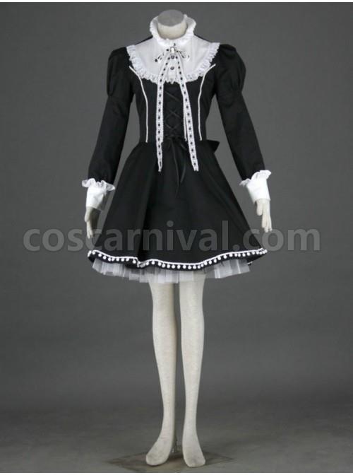 Black Charming Long Sleeves Cotton Gothic Lolita Dress coscarnival