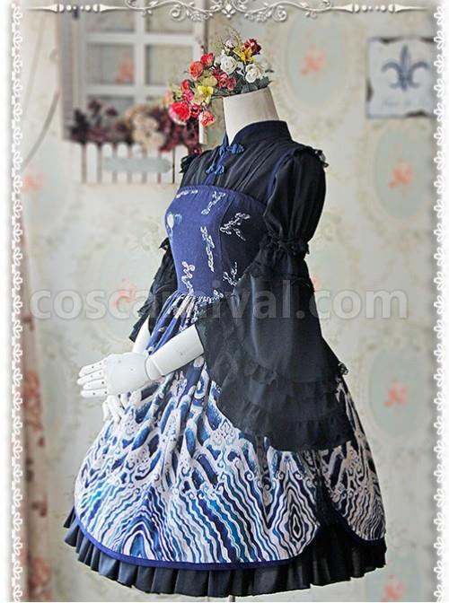 Black Chiffon Lolita Super Short Top With Detachable trumpet Sleeve