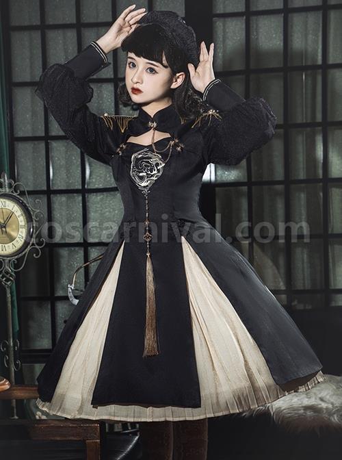 Black-Chinoiserie-Stand-Collar-Metal-Chain-Epaulets-Embroidery-Long-Tassel-Accessories-Classic-Lolita-Long-Sleeve-Dress-coscarnival-3513