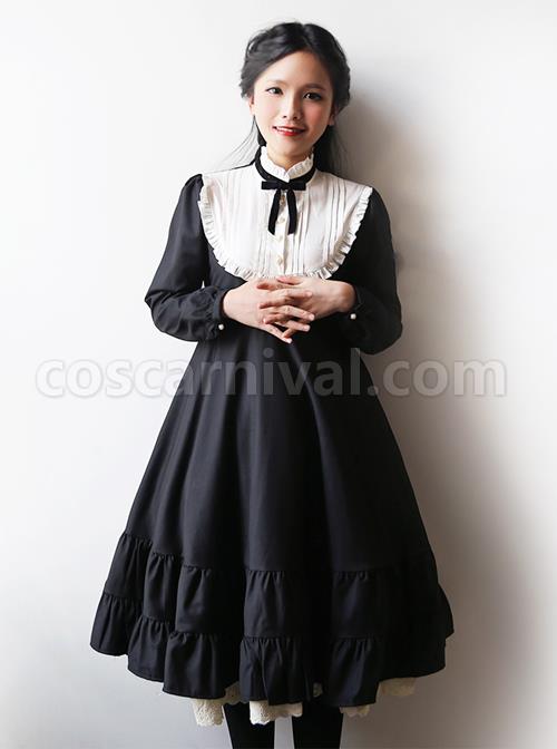 Black-Cotton-Classic-Lolita-Long-Sleeve-Dress-coscarnival-1812