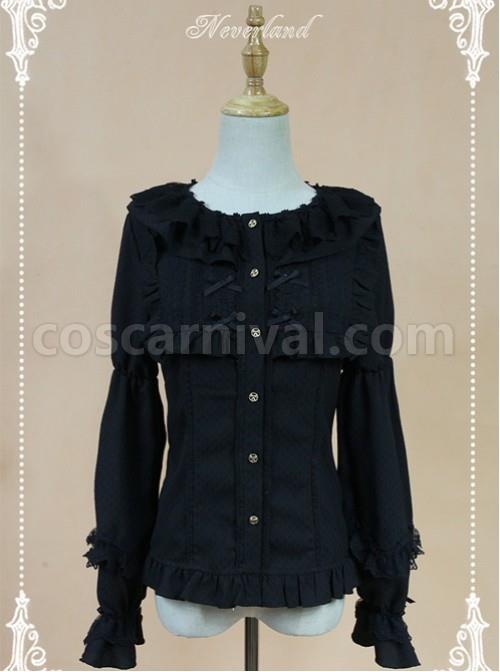 Black Doll Collar Lantern Sleeve Bowknot Lolita Blouse coscarnival