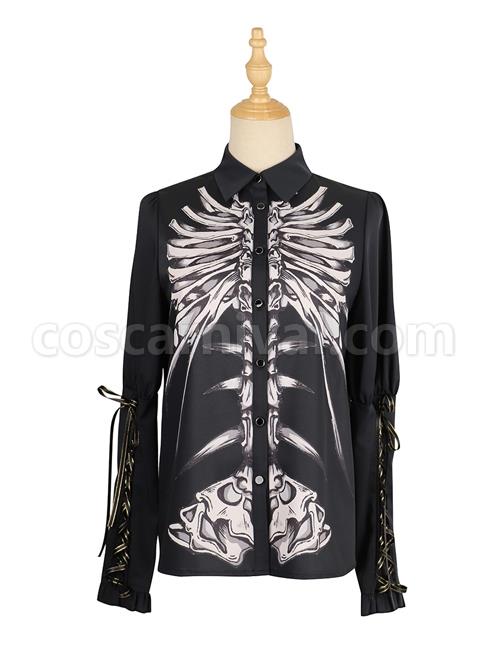 Black Fairy Tale Series Darkness Skeleton Printing Retro Gothic Lolita Long Sleeve Shirt coscarnival
