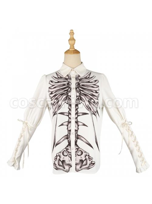 Black Fairy Tale Series Darkness Skeleton Printing Retro Gothic Lolita Long Sleeve Shirt coscarnival