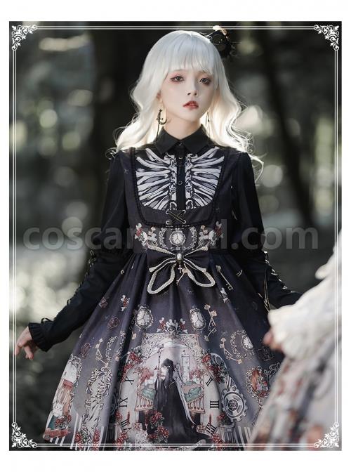 Black Fairy Tale Series JSK Darkness Printing Retro Gothic Lolita Sling Dress