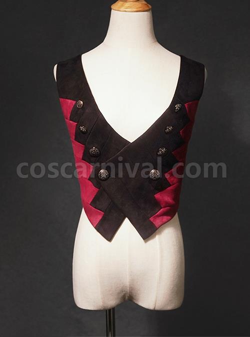 Black Forest Series Halloween Style Rhombus Red And Black Plaid Design Double Row Metal Buttons Classic Lolita Vest coscarnival