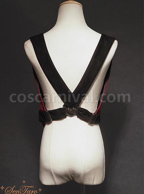 Black Forest Series Halloween Style Rhombus Red And Black Plaid Design Double Row Metal Buttons Classic Lolita Vest