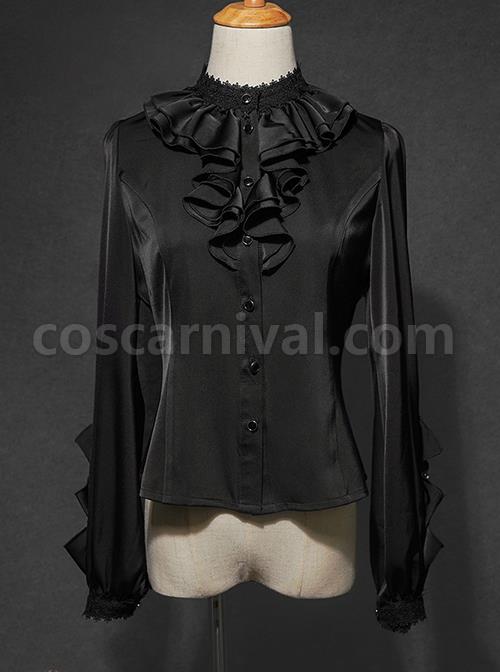 Black Forest Series Ruched Ruffled Turtleneck Irregular Cuff Design Halloween Style Long Sleeve Classic Lolita Shirt coscarnival