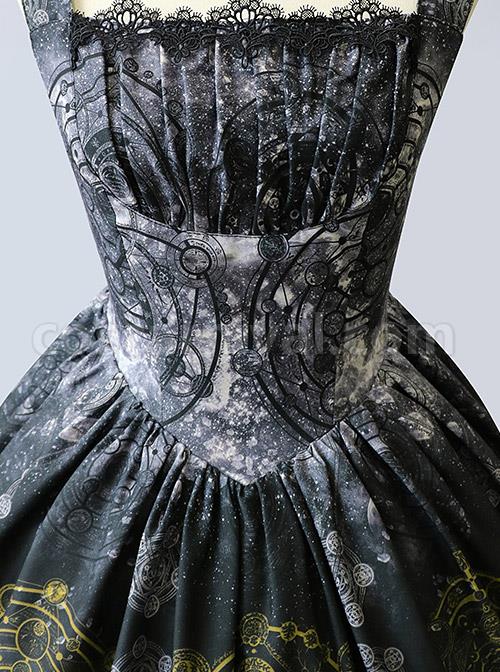 Black Grey Meteorite Magic Printed Lolita Dress coscarnival