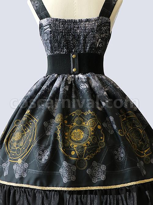 Black Grey Meteorite Magic Printed Lolita Dress coscarnival