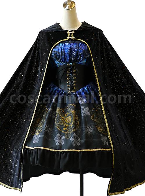 Black Grey Meteorite Magic Printed Lolita Dress coscarnival