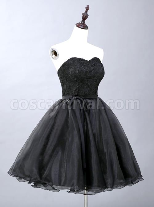Black Lace Strapless Evening Dress coscarnival