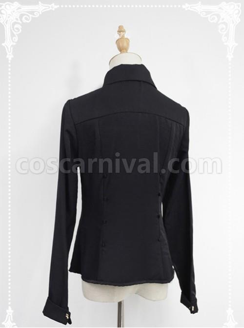 Black Long Sleeve Cotton Stand Collar Bead Chain Lolita Blouse