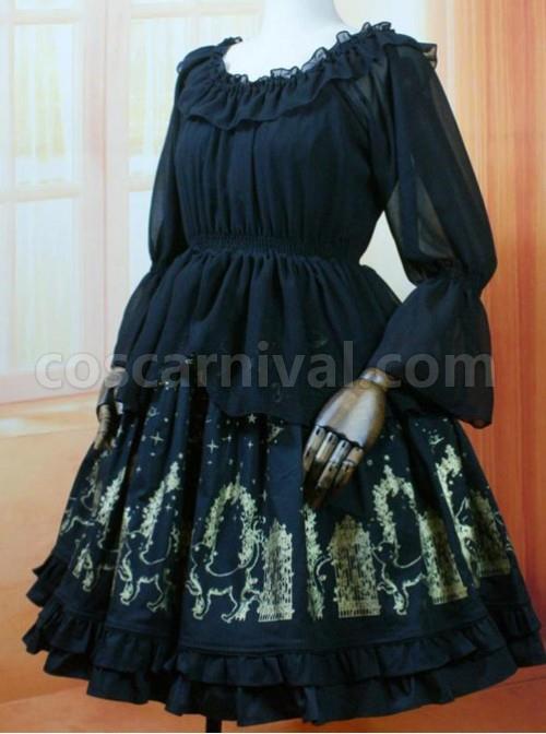 Black Lotus Leaf Edge Chiffon Wear Inside Dual Purpose Long SleevedClothes