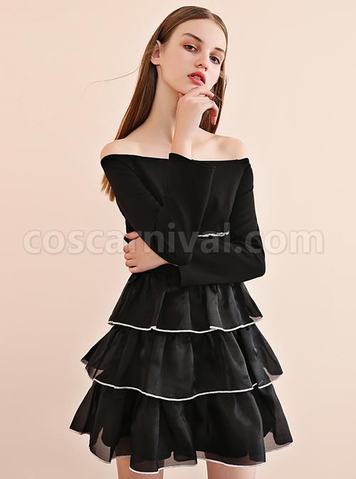 Black Off-shoulder Gothic Lolita Long Sleeve Dress coscarnival