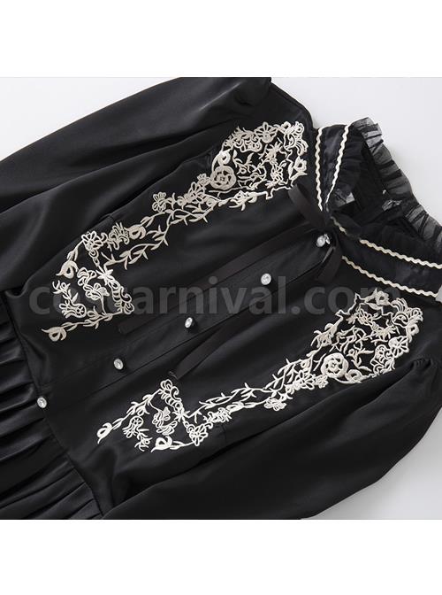 Black-Retro-Embroidery-Standing-Collar-Classic-Lolita-Long-Sleeve-Dress-coscarnival-3664
