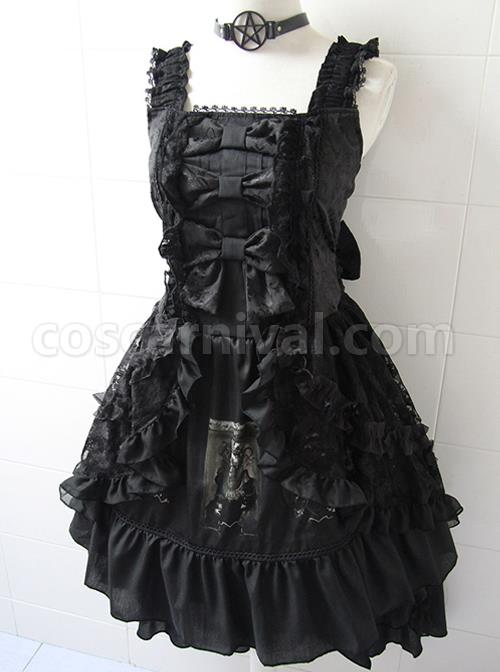 Black Sleeveless Halter Gothic Punk Lolita Dress coscarnival