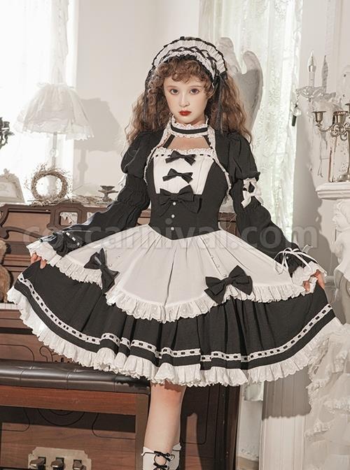 Black-White-Elegant-Maid-Bubble-Flare-Sleeves-Bow-Knot-Decorate-Lace-Classic-Lolita-Sleeveless-Dress-Set-coscarnival-1792