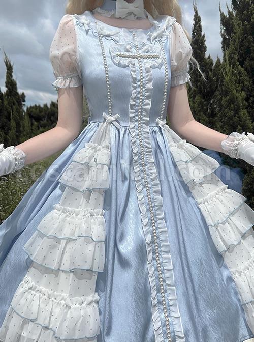 Bow-Petal-Collar-Polka-Dot-Chiffon-Puff-Sleeve-Pearl-Ruffle-Crucifix-Design-Classic-Lolita-Short-Sleeve-Dress-coscarnival-3417