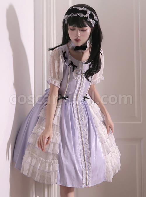 Bow-Petal-Collar-Polka-Dot-Chiffon-Puff-Sleeve-Pearl-Ruffle-Crucifix-Design-Classic-Lolita-Short-Sleeve-Dress-coscarnival-3423