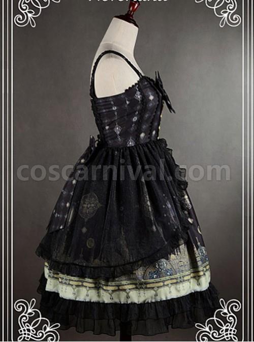 Bowknot Decorated Neckline Wide Straps Lolita JSK / Jumper Skirt with Tulle Overlay - Arabian Nights by Souffle Song coscarnival