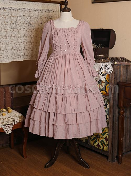 Bowknot-High-Waist-Pure-Color-Classic-Lolita-Half-Sleeve-Dress-coscarnival-251