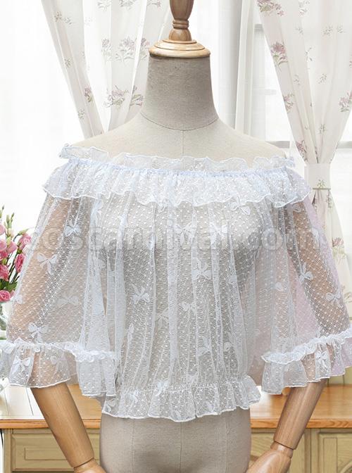 Bowknot Lace Off Shoulder Classic Lolita Short Sleeve Shirt coscarnival