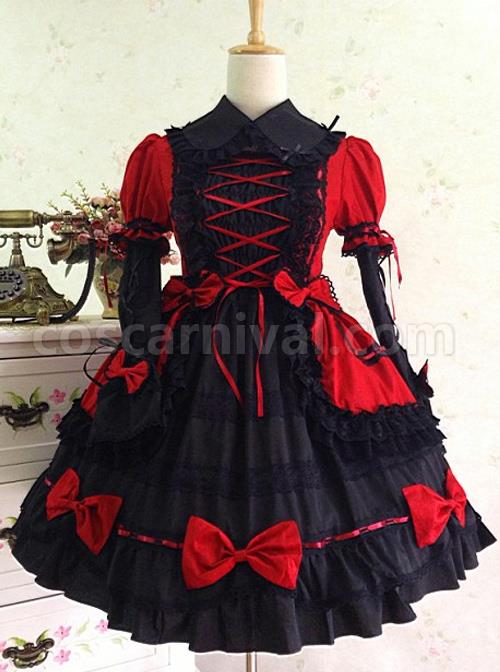 Bowknot Slim Gothic Lolita Short Sleeve Dress coscarnival