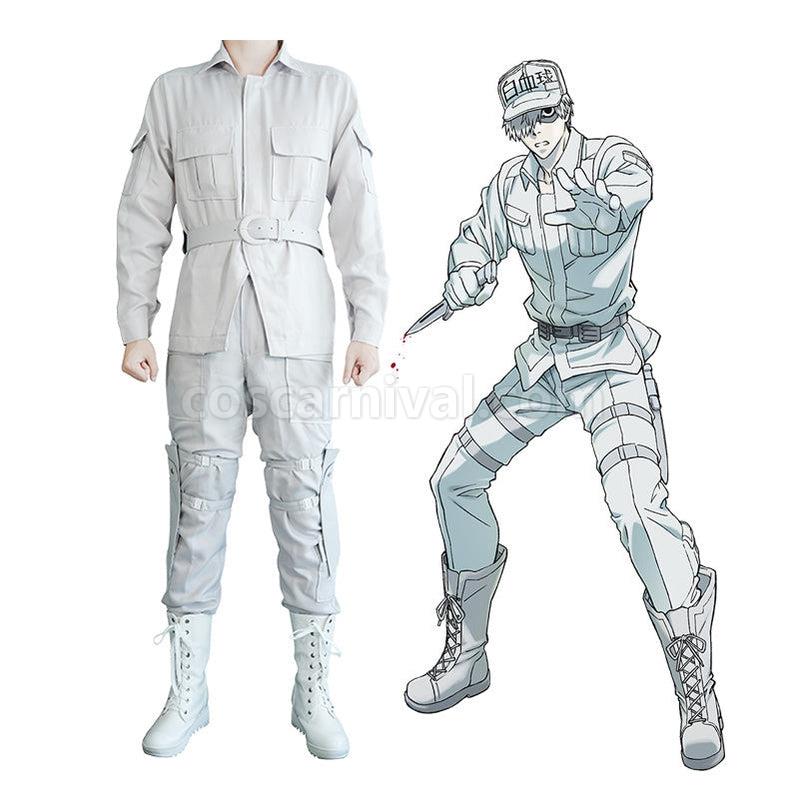 Cells at Work White Blood Cell Uniform Cosplay Costume with Hat coscarnival011114833