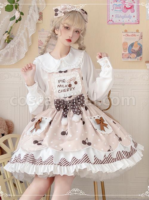 Cherry Milk Pie Series White Cute Doll Collar Ruffled Long Sleeves Inner Shirt