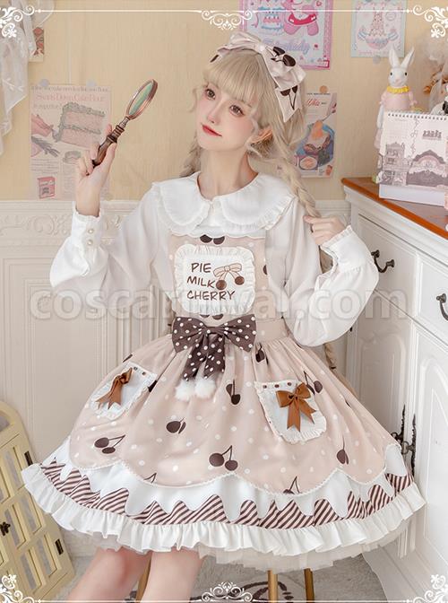 Cherry Milk Pie Series White Cute Doll Collar Ruffled Long Sleeves Inner Shirt