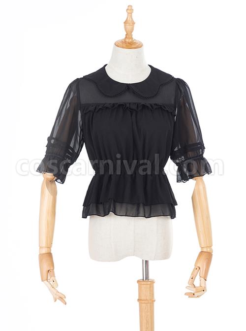 Chiffon Petal Collar Sweet Lolita Short Sleeve Shirt coscarnival